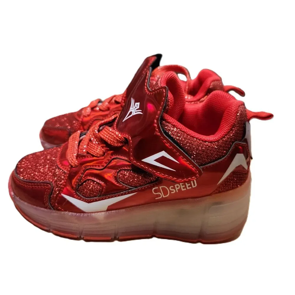 SD Speed Rechargeable Skate Sneakers – Kids EU 29 – Red, Retractable Wheel